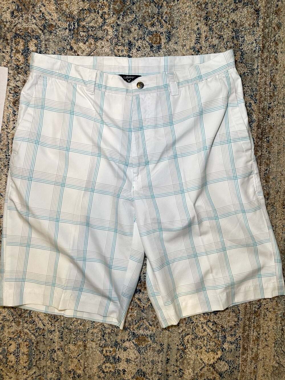 Callaway Golf Plaid Shorts White Teal Size 34